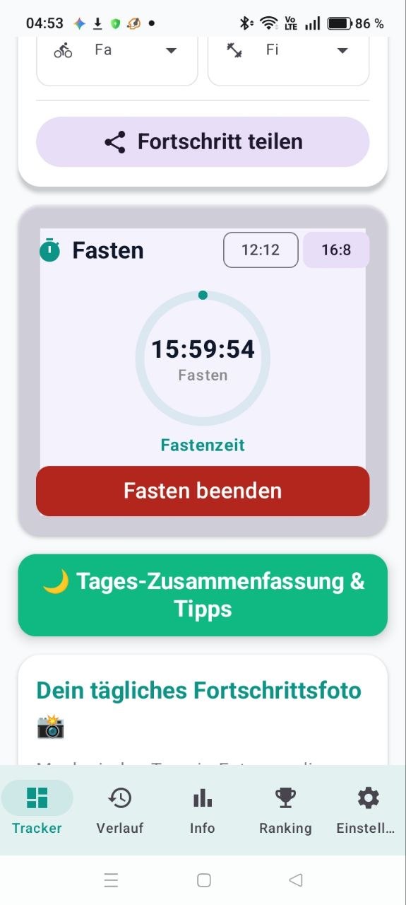Intervallfasten Timer Bildschirm