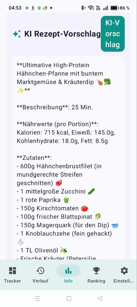 KI Rezeptvorschläge Bildschirm