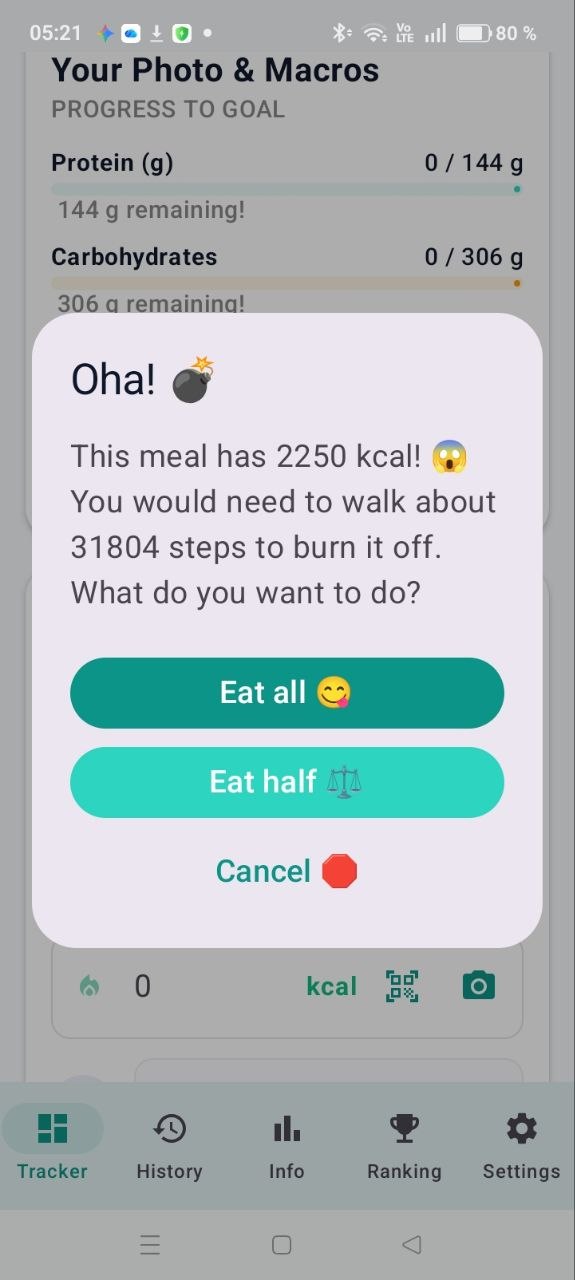 1000+ kcal Calorie Alarm Screen